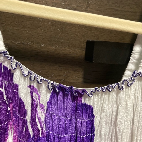 Purple and white sundress, Flowy, Boho, hippie, ruffles, elastic straps & bodice - Picture 3 of 12